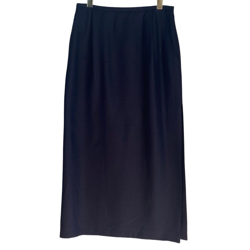 Vintage YSL Yves Saint Laurent Textured Raw Silk Midi Skirt Blue FR 42 US 8 READ